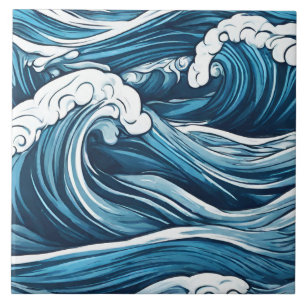 Grosser, dunkelblauer Ozean, Meereswellen Abstrakt Fliese