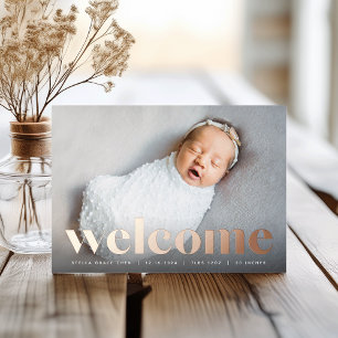 Großer Empfang   Rose Gold Foil Geburtserklärung Folieneinladung