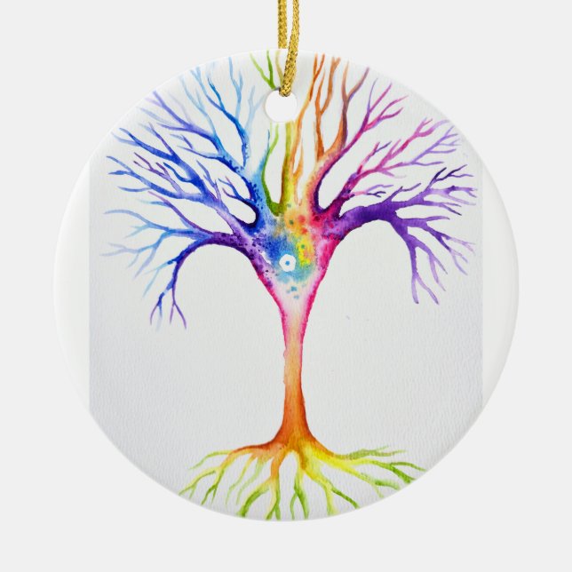 Großer farbenfroher neuronaler Baum Keramik Ornament (Vorne)