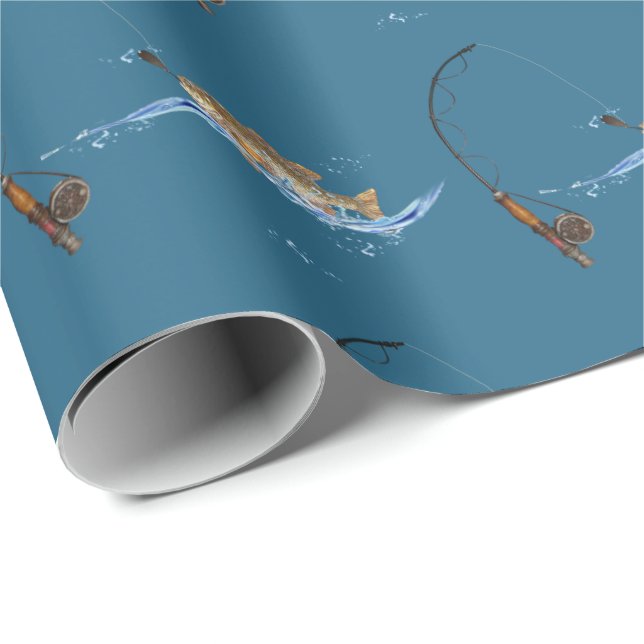 großer Fisch am Angelpol Geschenkpapier (Rolleneckpunkt)