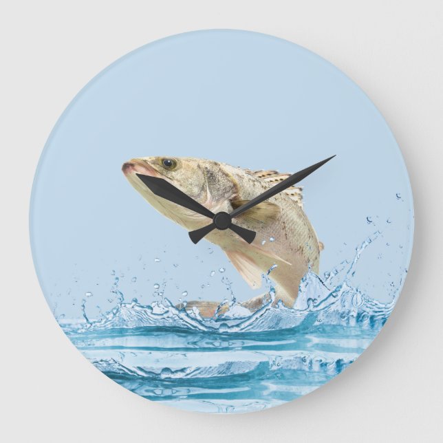großer Fisch, der aus dem Wasser springt Große Wanduhr (Vorderseite)