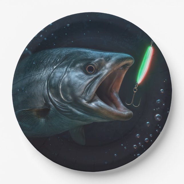 Großer Fisch mit Neonköder Pappteller (Vorderseite)