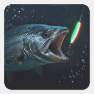 Großer Fisch mit Neonköder Quadratischer Aufkleber