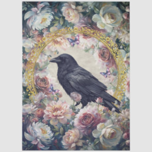 Großer Floral Rabe mit falschem Goldfolienrahmen   Seidenpapier