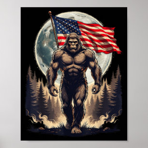 Großer Fuß Bigfoot Sasquatch amerikanische Flagge Poster