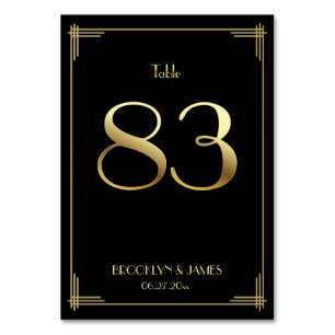 Großer Gatsby Art Deco Tisch Nummer 83 Gold Schwar Tischnummer