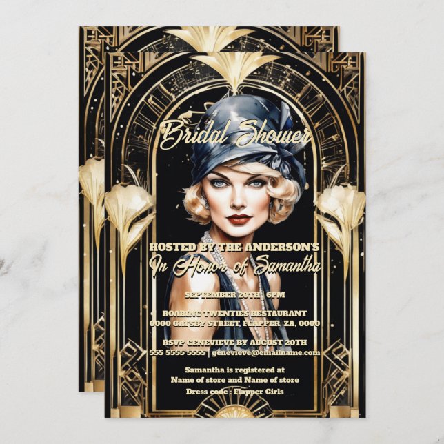 Großer Gatsby-Blondchic der 1920er Jahre Einladung (Vorne/Hinten)