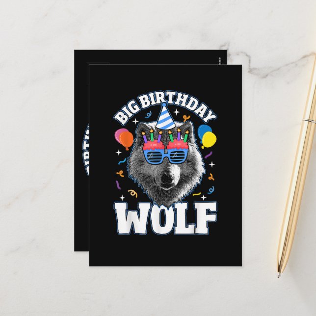 Großer Geburtstags-Wolf für Wölfe Feiertagspostkarte (Vorderseite/Rückseite Beispiel)