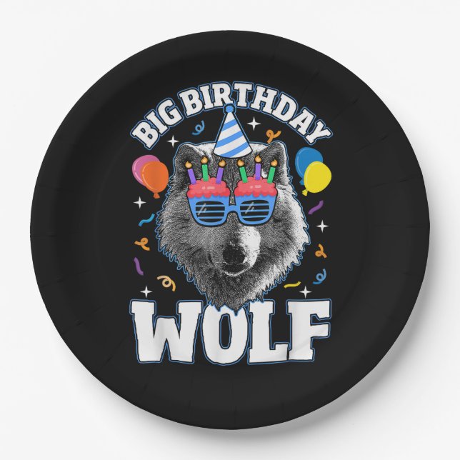 Großer Geburtstags-Wolf für Wölfe Pappteller (Vorderseite)