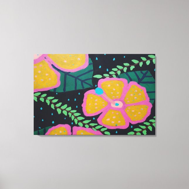 Grosser Gelber Hibiskus in Schwarz Leinwanddruck (Vorderseite)