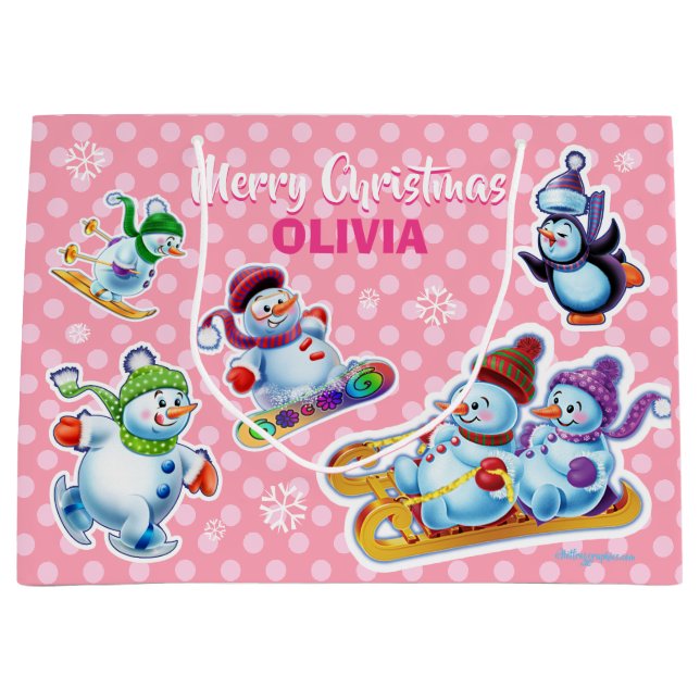 Grosser Glanzbeutel Winter Wonderland Snowfolk. Große Geschenktüte (Vorderseite)