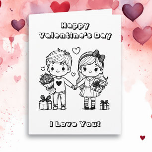 Großer glücklicher Valentinstag     Malvorlage Karte