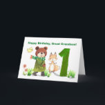 Großer Grandson 1. Geburtstagsbär und Fox Grosser Karte<br><div class="desc">Eine spezielle Karte für einen besonderen ersten Geburtstag! Diese süße Aquarellbild zeigt einen Bären, der in einem Schal und Mantel gebündelt ist und mit einem freundlichen Fuchs und einem kleinen gelben Vogel zu einer großen Zahl 1 geht. Feiern Sie ein wertvolles Urenkel mit Liebe, Lachen und unvergesslichen Momenten. Eine herzliche...</div>