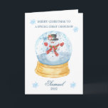 Großer Grandson Snow Globe Snowman Weihnachten<br><div class="desc">Farbenfrohe Weihnachtskarte für Ihren kleinen Großen Enkel - Weihnachtsschneekugel mit Snowman drinnen.</div>