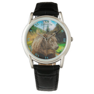 Grosser Grizzeller Bär und schöne Berglandschaft Armbanduhr