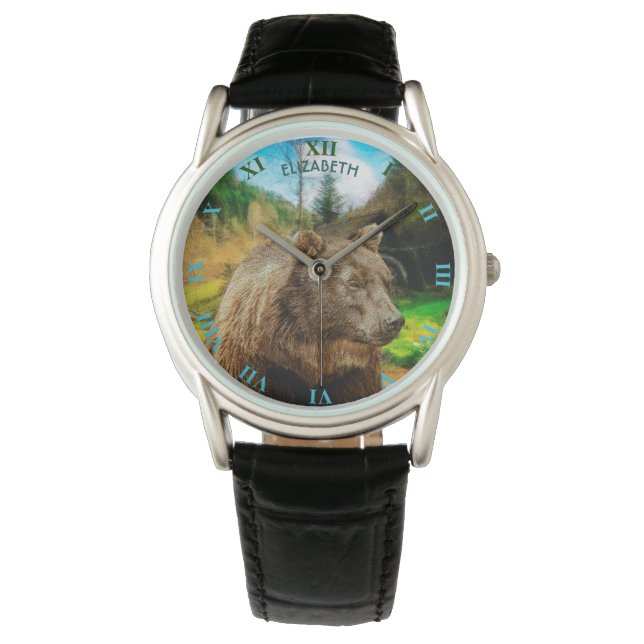 Grosser Grizzeller Bär und schöne Berglandschaft Armbanduhr (Vorderseite)