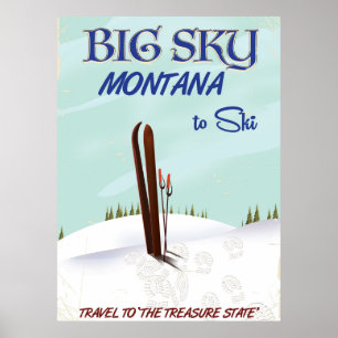 Großer Himmel, Montana-Skifahrenreiseplakat Poster