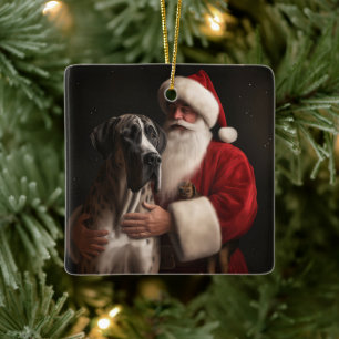 Großer Hund mit Santa Claus Festliches Weihnachten Keramikornament