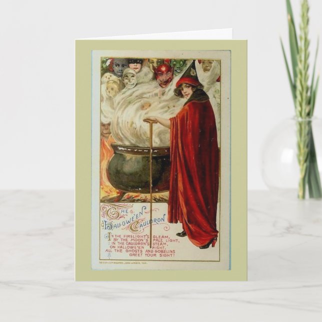 Großer Kessel und Hexe Feiertagskarte (Vorderseite)