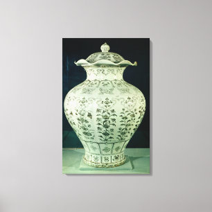 Großer "Kuoan" Vase verziert mit blauen Blumen Leinwanddruck