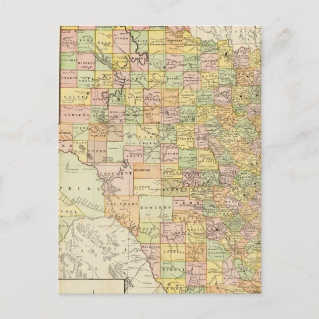 Grosser Landkreis- und Eisenbahnplan von Texas Postkarte (Vorderseite)