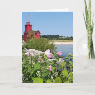 Großer Leuchtturm mit Hibiskus Karte
