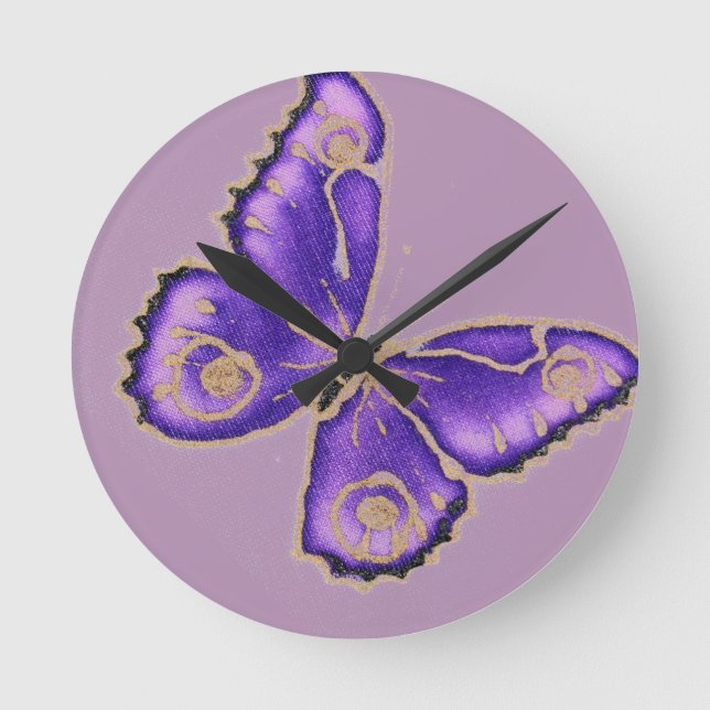 Großer lila Schmetterling Runde Wanduhr (Vorderseite)