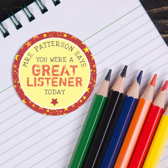 Großer Listener | Personalisierte Lehrkräfte Runder Aufkleber (Great Listener | Personalized Teachers Classic Round Sticker)