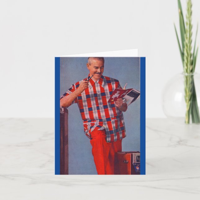 großer Mann in Rot und kariert Karte (Vorderseite)