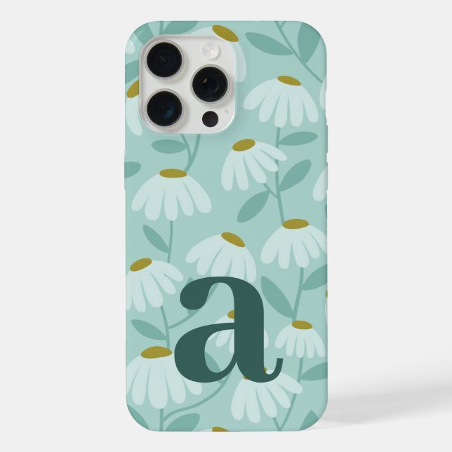 Großer Monogramm-Buchstabe Türkis-Blauer Blumenmus iPhone Hülle (Rückseite)