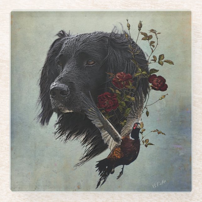 Großer Munsterlander mit Fasan Glasuntersetzer (Vorderseite)