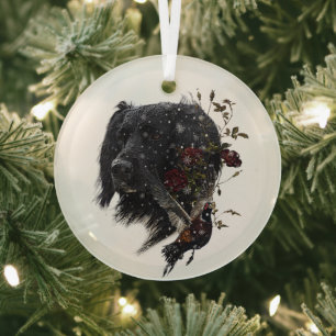 Großer Munsterlander mit Fasan Ornament Aus Glas