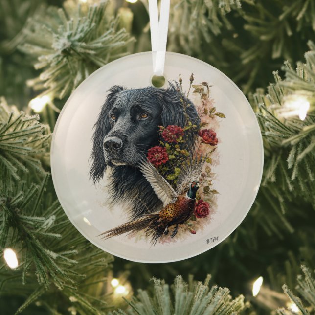 Großer Münsterländer mit Fasan   Ornament Aus Glas (InSitu)