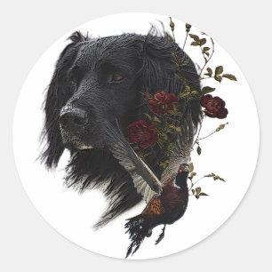 Großer Munsterlander mit Fasan Runder Aufkleber