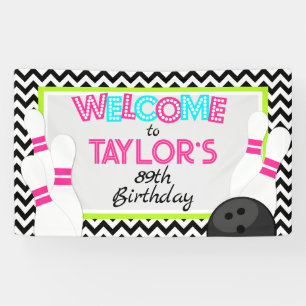 Grosser Neon Zickzack Bowling Geburtstagsbanner Banner