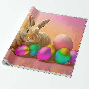 Großer Osterhase mit bunter Eiersammlung Geschenkpapier