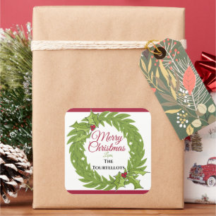 Großer personalisierter Weihnachtskranz im Quadrat Quadratischer Aufkleber