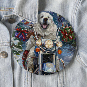 Großer Pyrenäen Hund fährt Motorrad Weihnachten Button