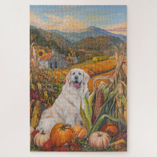 Großer Pyrenäen Hund Herbsternte Erntedankfest Puzzle