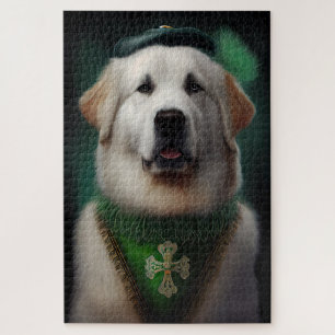 Großer Pyrenäen-Hund im St. Patrick's Day-Kleid Puzzle