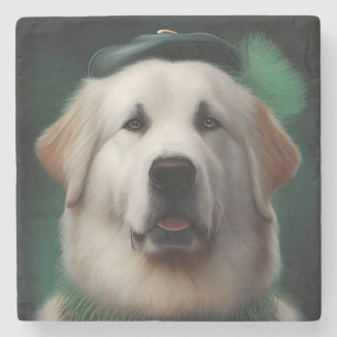 Großer Pyrenäen-Hund im St. Patrick's Day-Kleid Steinuntersetzer