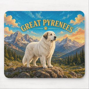 Großer Pyrenäen, Rocky Mountains Vintage-Wasserfar Mousepad
