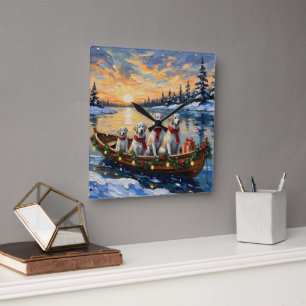 Großer Pyrenäen-Weihnachtsboot-Urlaub Quadratische Wanduhr