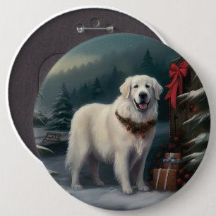 Großer Pyrenäenhund im Schnee Weihnachten Button