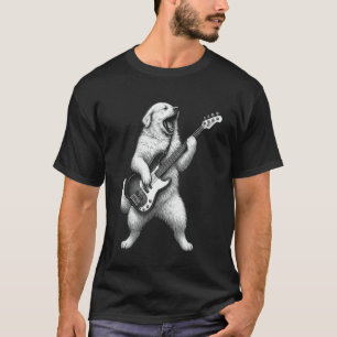 Großer Pyrenäenhund spielt Rockmusik auf dem Bass- T-Shirt