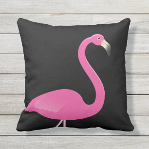 Großer rosa Flamingo auf schwarzem Kissen im Für Draußen