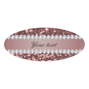 Großer Rosen-GoldImitat-Glitzer und Diamanten Namenschild