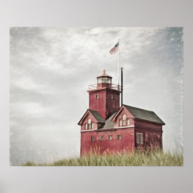 Großer roter Leuchtturm-Impressionismus Poster (Vorne)