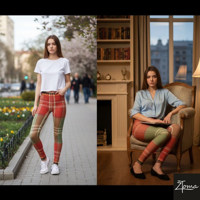 Großer Roter Salbei Brauner Vertikaler Tartan Leggings (Von Creator hochgeladen)