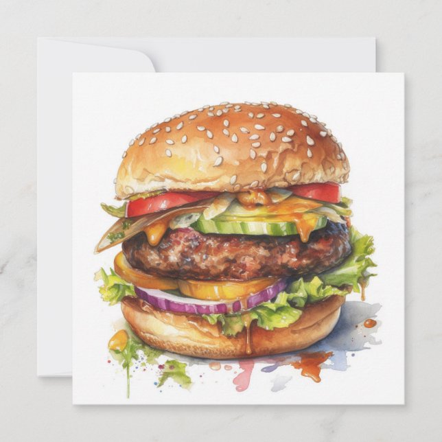großer, saftiger Hamburger - Aquarell (Vorderseite)